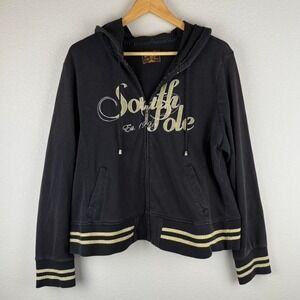 Southpole black zip up hoodie with gold accents Size XXL